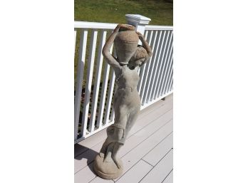 Vintage Female Grecian Water Urn Holder Cement Sculpture