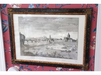 Vintage Black & White Print Of Florence Italy In Antiqued Finished Frame
