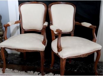 Pair Of Traditional Armchairs With Crme Woven Jacquard Upholstery
