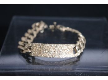 Mens 14K Gold ID Link Bracelet With Gold Nugget Surface Detail