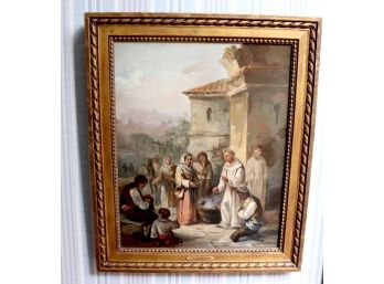 Marked JM Rugendas Reproduction Oil On Canvas Painting In Carved Wood Frame