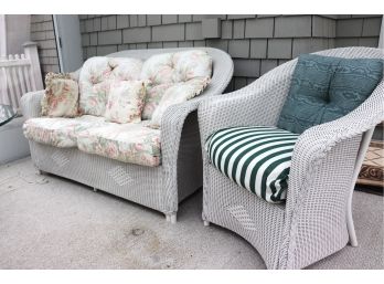Woven Wicker Loveseat & Armchair With Cushions