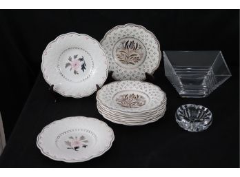 Vintage Wedgwood Fine Luncheon Plates, Tiffany Modern Crystal Bowl & Baccarat Crystal Ashtray