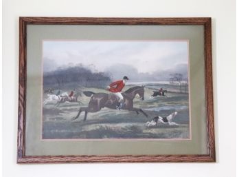 Vintage Equestrian Hunting Print In Wood Frame