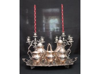 Assorted Silver-Plated Serving Pieces & Pair Of Candelabras