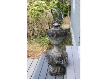 Vintage Verdigris Finish Ornate Cast Iron Lawn Ornament With Sun Dial