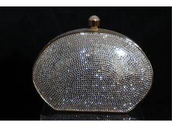 Vintage Judith Lieber Push Button Clasp Crystal Covered Clutch Bag With Shoulder Chain
