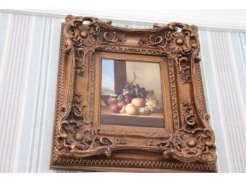 Vintage Still-Life Painting On Canvas In Detailed Ornate Antiqued Gold Frame