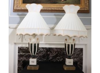 Pair Of Ornate Hand Painted Gold Trim Porcelain Urn Table Lamps