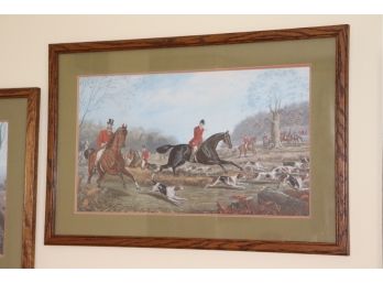 Marked SW Vintage Equestrian Hunting Print In Wood Frame