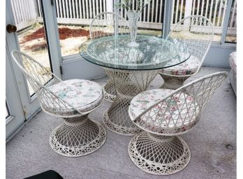Fiberglass Woven Dining Set With Glass Top Table With 4 Chairs