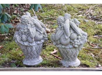 Pair Of Vintage Cement Ornate Fruit Baskets