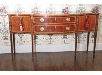 Sheridan Style Sideboard With Inlay Bell Flower Details & Tapered Legs