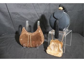 3 Exquisite Ladies Evening Clutch Bags   Vintage Whiting & Davis Metal Link