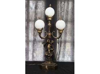 Antique French Style Bronze Finish 3 Globe Figurine Table Lamp