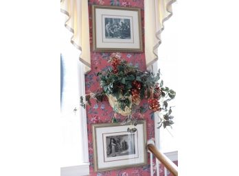 Instant Wall Dcor!! 2 Black & White Prints With Wall Hanging Faux Floral Arrangement