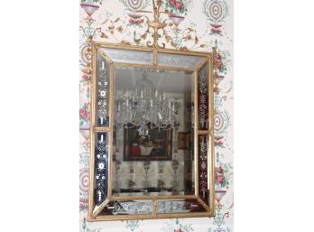 Fantastic Fabulous French Style 9 Panel Beveled Mirror With Gilded Frame & Decoration