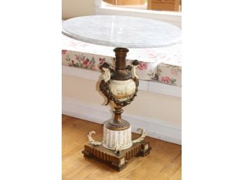 Vintage French Style Reproduction Round Table With Ornate Pedestal Base