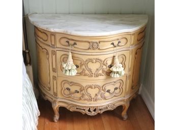 French Provincial Style White Marble Topped 3 Drawer Side Dresser