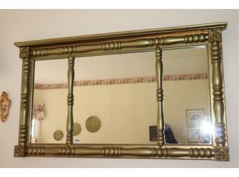 Gold Painted Wood Wall Hanging Mirror With Turned Details