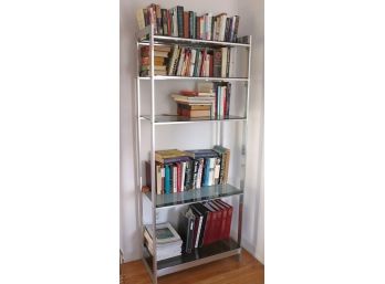 Mid Century Modern Bookcase With Chromed Metal Frame & Smokey Glass Shelves