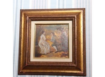 Antique Style Painting On Board In Faux Finished Wood Frame
