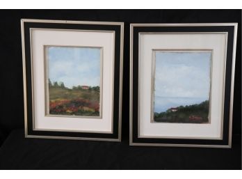 Pair Of Signed Original Paintings On Paper In Fabulous Frame With Intricate Mat