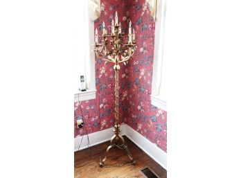Ornate Heavy Metal Candelabra Floor Lamp With 9 Arms/Candle Lights