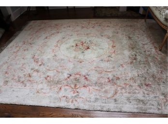 Light Colored Finely Hand-Woven Silk Area Rug With Center Medallion
