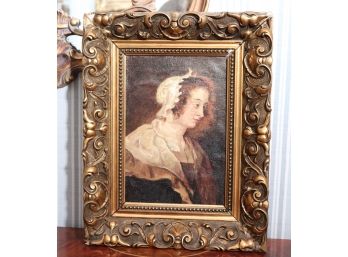 Vintage Copy Of Rubens Flemish Beauty Painting On Canvas In Ornate Detailed Frame