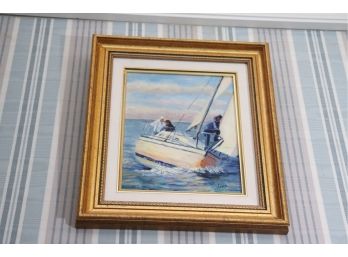 Vintage Painting On Board In Antiqued & Gilded Frame  Signed Ileane