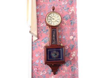 Vintage Banjo Pendulum Clock With Navy Blue Glass, Brass Hardware & Wood