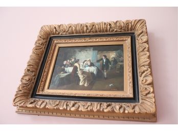 Signed P Max Oil On Board 'European Dining Hall' In Ornate Gilded Frame
