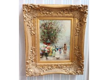 Signed J Gaston Original Oil On Canvas In Ornate Gilded Wood Frame