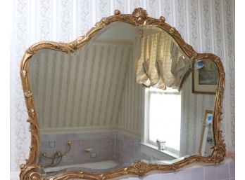 Gilded Ornate Beveled Wall Mirror With Shell & Scroll Details
