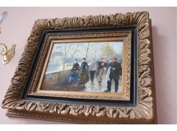 Signed L Penke Oil On Board 'Parisian Scene' In Gilded Ornate Carved Frame