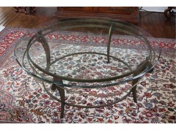 Bronze Finished Round Metal Coffee Table With Glass Top