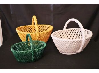 Trio Of Austrian Made Twisted Ceramic Baskets In Assorted Sizes & Colors