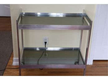 Mid Century Modern Bar Cart With Chromed Frame & Smokey Gray Glass Shelves