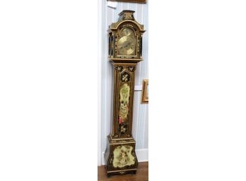 Amazing Hand Painted Black Lacquered Grandfather Clock With Mother Of Pearl Inlay