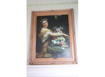 Fabulous Reproduction Antique Style Painting In Ornate Carved Gilded Frame