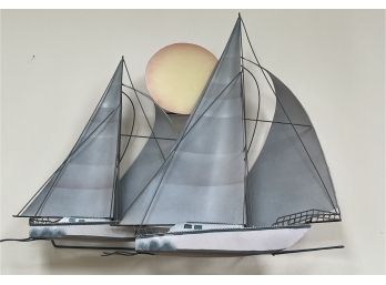 Interesting Handmade Metal Sailboat Wall Sculpture By NMD