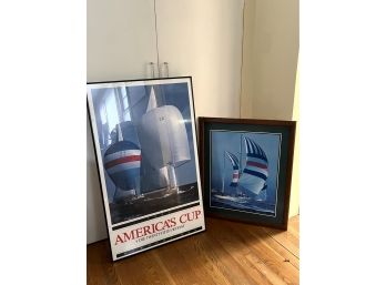 1983 Americas Cup Poster In Frame & Framed Sail Ship On Board