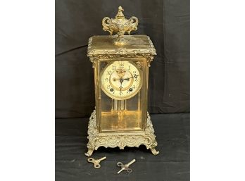 Antique Brass Ansonia NY Carriage Clock With Key