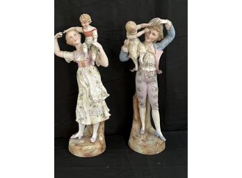 Pair Of Tall Elegant Antique Porcelain Bisque Statues Marked On Bottom As Pictured 1191