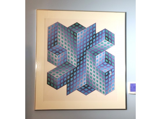 Victor Vasarely Signed Limited Edition Silkscreen 6/250 Framed Optical Art With Amazing Colors