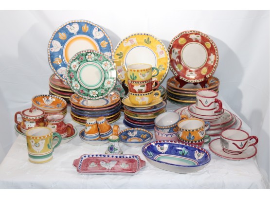 Italian Artistica Ceramics Mostly Solimene, Includes Other Italian Made, 60 Plus Pieces With Fun Elephant S