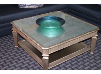 Coffee Table With A Painted Glass Top Will Look Nice Sanded & Repainted, Includes Centerpiece Bowl