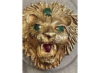 Amazing  Vintage 18 Kt Gold Lion Pin