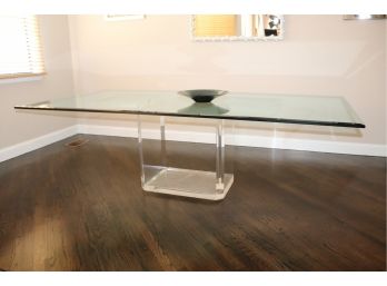 Amazing Beveled Glass Dining Table With A Marvelous Lucite Base Includes A Decorative Bowl Centerpiece